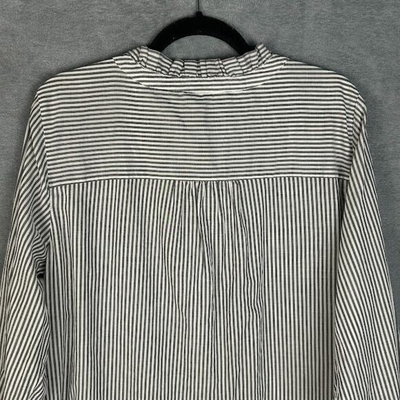 Talbots Top Womens 2X Gray White Striped Button Up Long Sleeve Career Preppy - Picture 4 of 11